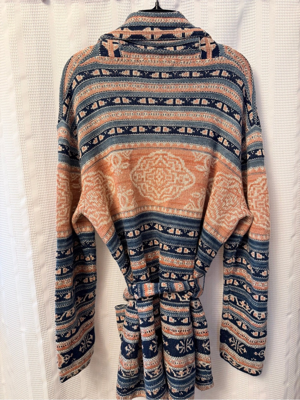 Lauren Ralph Lauren Geo-Motif Belted Linen-Cotton Cardigan Knit Cozy Large - Picture 7 of 8